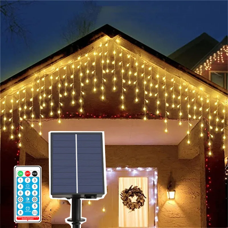 

5/6m Solar LED Curtain Icicle Lights USB Christmas Garland Fairy String Light Festoon Light for Wedding Party Street Patio Decor