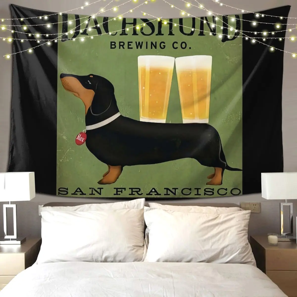 Dachshund Brewing Co Tapestry Art Wall Hanging Aesthetic Home Decoration Tapestries for Living Room Bedroom Dorm Room