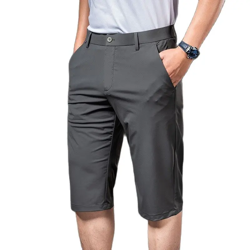 Calção solta reta respirável casual masculina elástica, calça curta folgada, roupa fina, moda verão