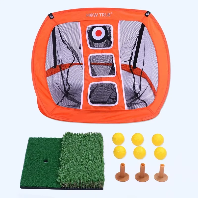 Pop Up Golf odpryskiwanie netto podwójna mata uderzeniowa z 3 gumowymi koszulkami Combo 6 piłki treningowe do ćwiczeń — zdjęcie 7