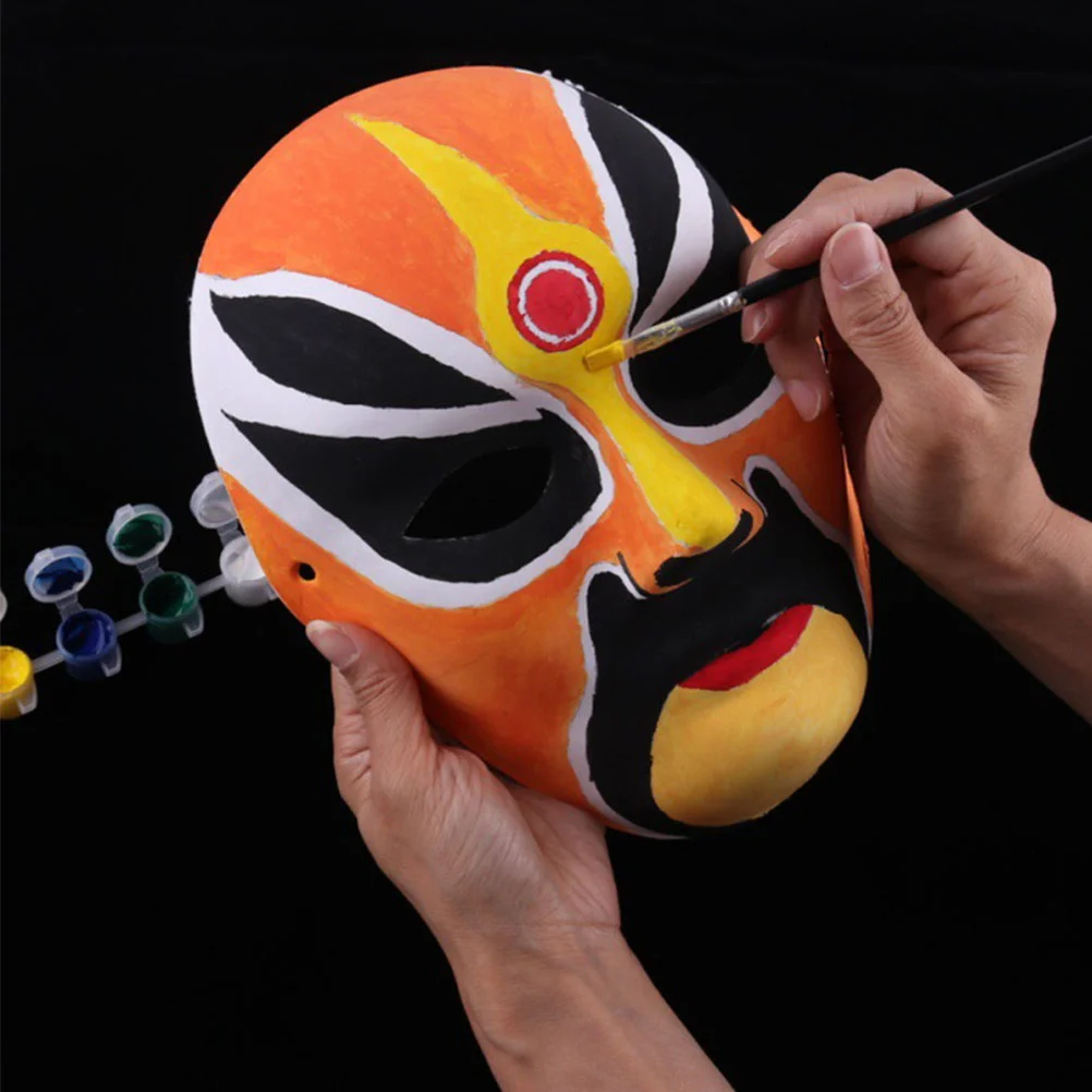 16 Pcs White Hand Painted Mask DIY Face Painting Masks Paper Graffiti Imagination Building Masquerade Paintable Pulp