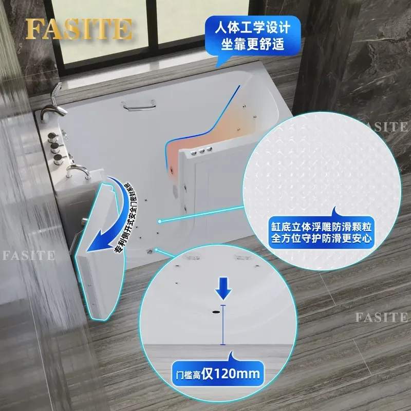 For Elderly Acrylic Walk In Bathtub Deep Soaking Barrier Free Home Bath Senior Friendly Easy Access Safety Comfort