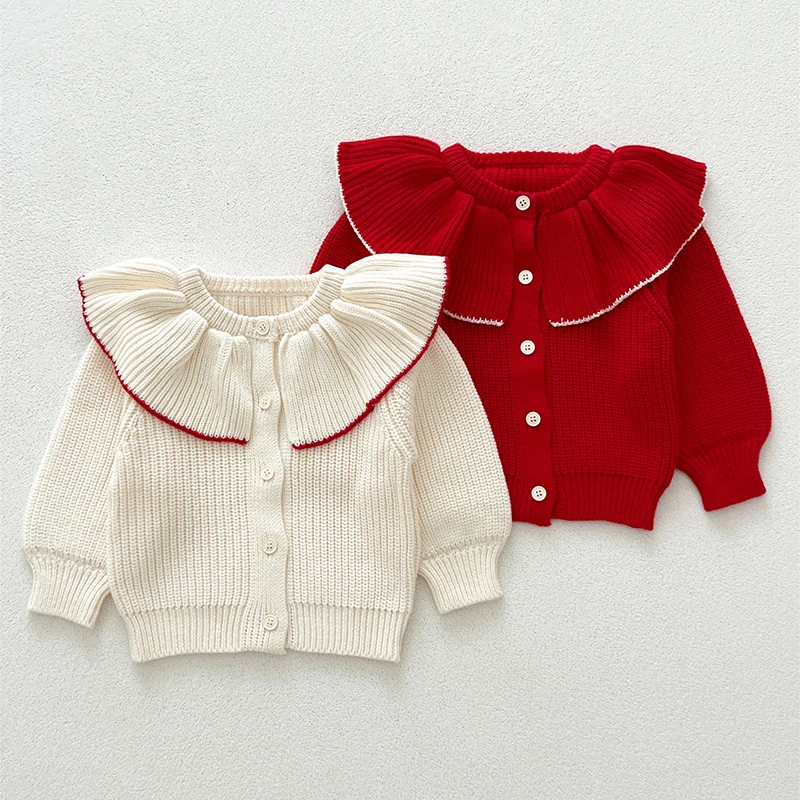 

2025 New Autumn 0-3Yrs Toddler Baby Girl Knitting Cardigan Coat Long Sleeved Solid Color Newborn Baby Girls Sweater Coat