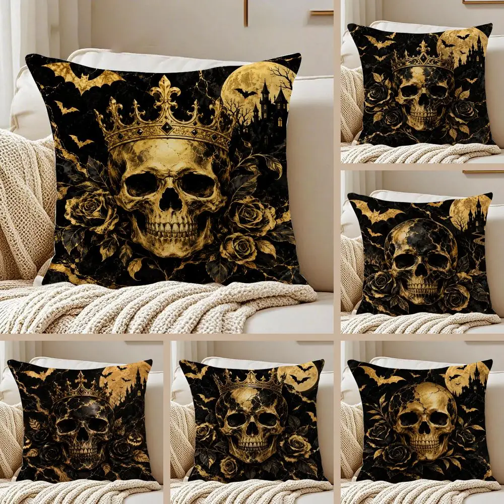 Hallowee Black Gold Marble Pattern Cushion Cover Pillowcase Anti-dustmite Invisible Zipper Short Plush Sofa Cushion