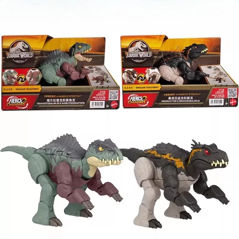 Фигурки динозавров Mattel Jurassic World Fierce Changers: Индораптор и Брахиозавр 2 в 1, игрушки-фигурки для мальчиков, подарок на день рождения