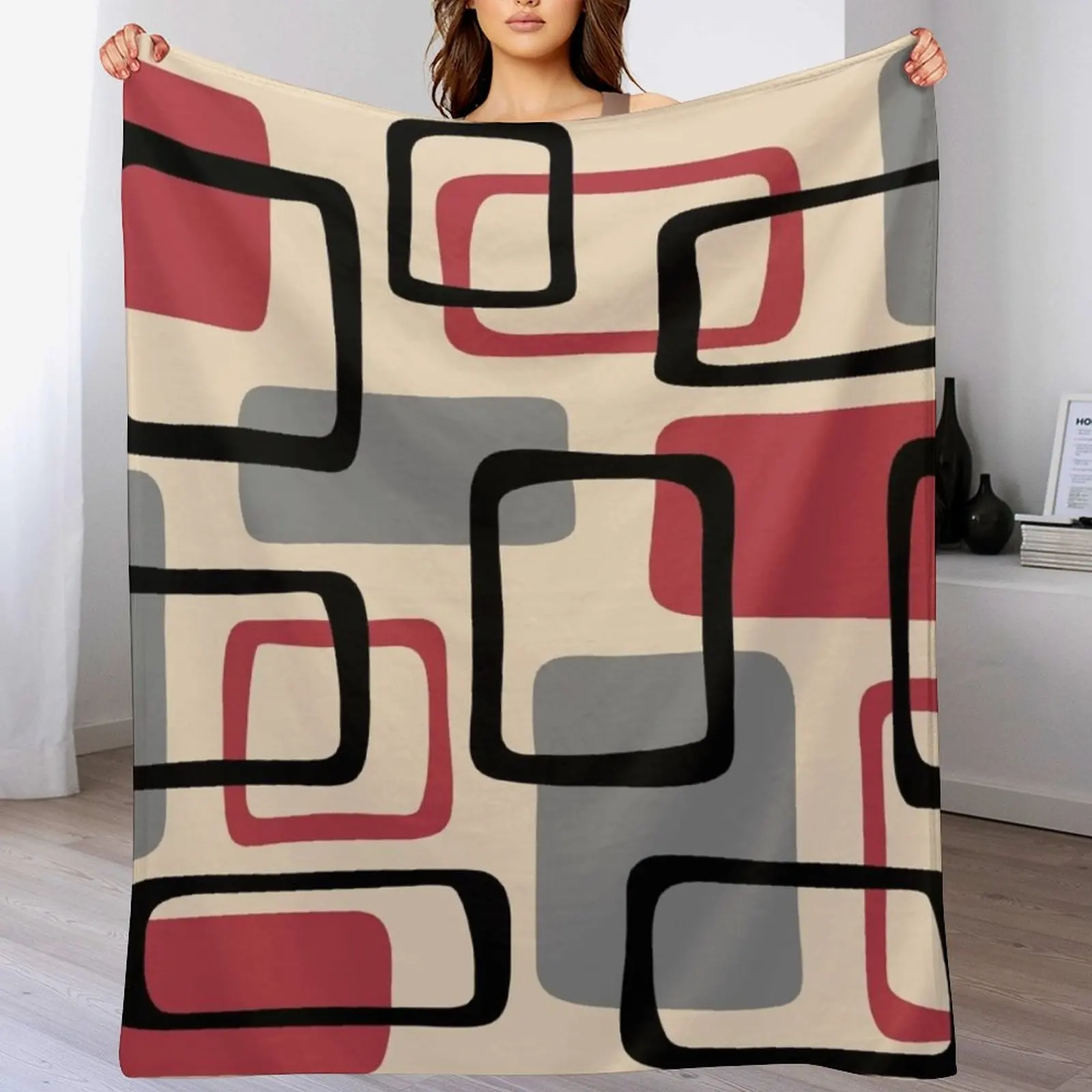 

Colorful Mid Century Modern Abstract Squares Pattern 129 Throw Blanket Kid'S heavy to sleep Blankets