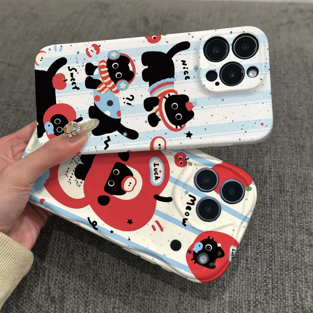 

Cartoon Apple Cat Art Phone Case For Apple iPhone 11 12 13 14 15 16 17 16E Air Plus Pro Max 2022 Wave Oil Film