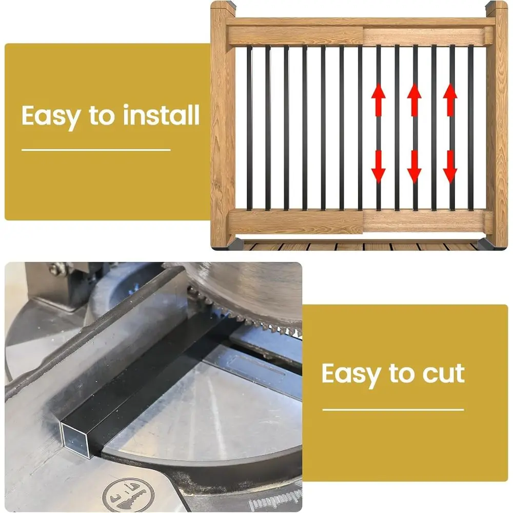 38 × 3/4 درابزينات ذات سطح معدني أسود مربع مجوف، 25 عبوة لدرابزين الدرج والشرفة