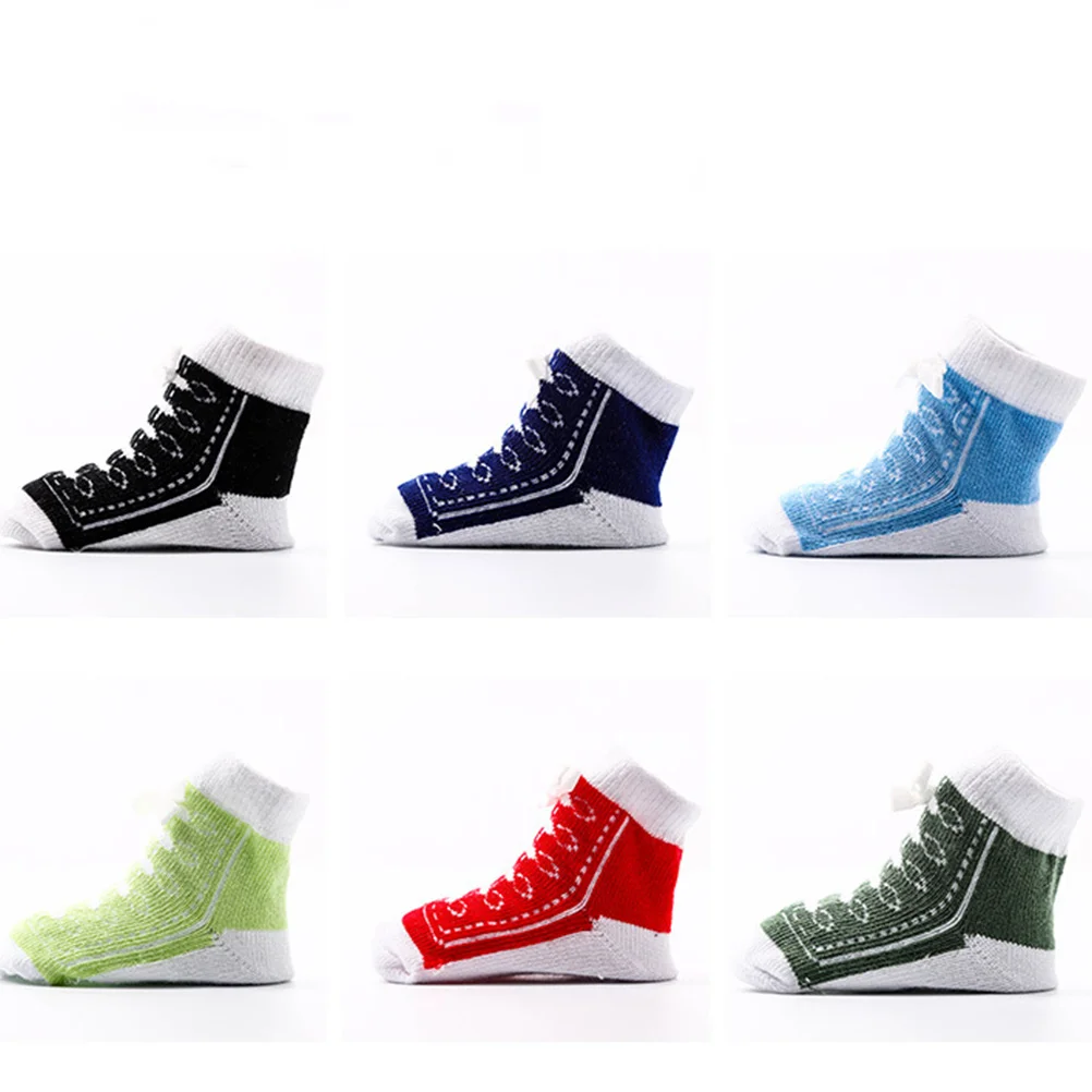 

6Pairs Cotton Baby Socks Creative Shoe Shape Soft Breathable Non Skid for Toddler Newborn Kids All Seasons Shoe Socks for Baby