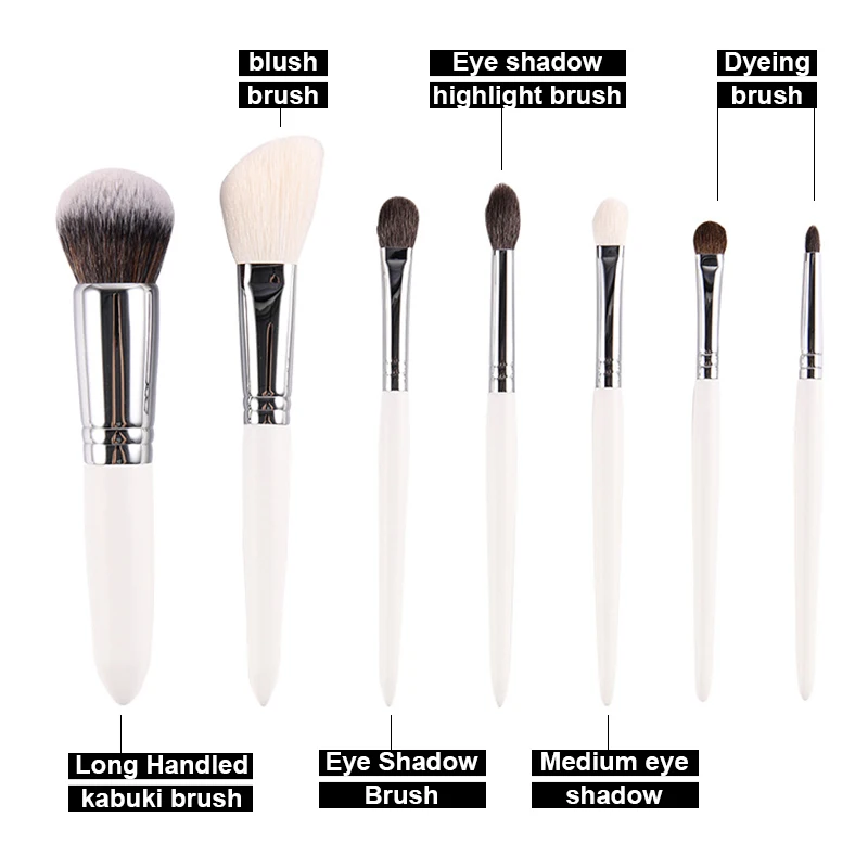 Set di pennelli per trucco bianco da 7 pezzi Pennello per fondotinta per ombretto Correttore Pennello cosmetico per donna Strumenti per trucco di bellezza