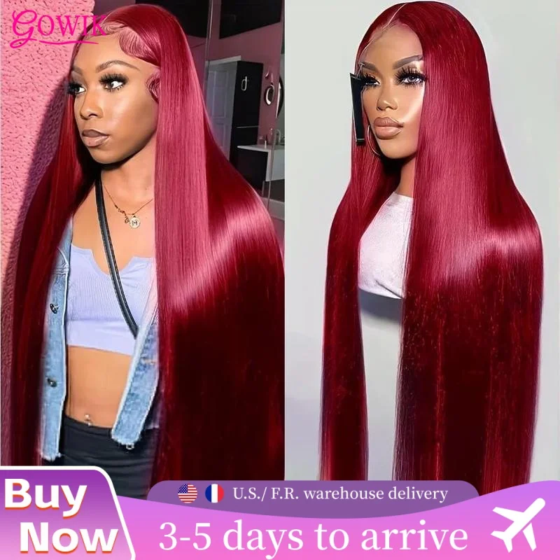 

200 Density 99J Burgundy 13X6 Hd Lace Frontal Human Hair Wigs Straight Lace Front Wigs Pre Plucked 30 Inch Pre Plucked For Women