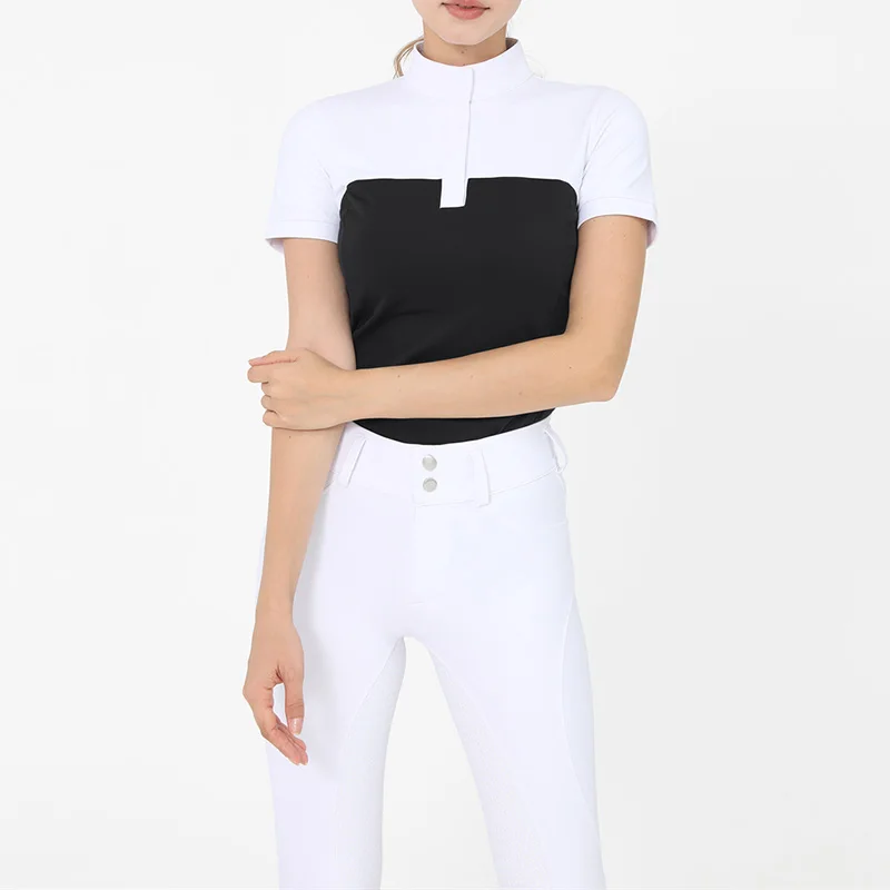 Equestrian Riding Clothes 2 Piece Set Women's Sports Suit Full Silicone Pants And Short Sleeve Top Horse Riding Competition Wear