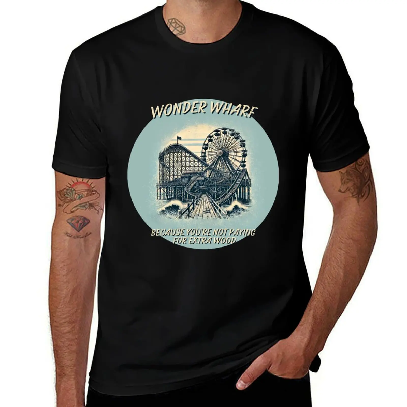 Wonder Wharf: Because You're Not Paying for Extra Wood T-Shirt Novelty Print Casual Tee Shirt