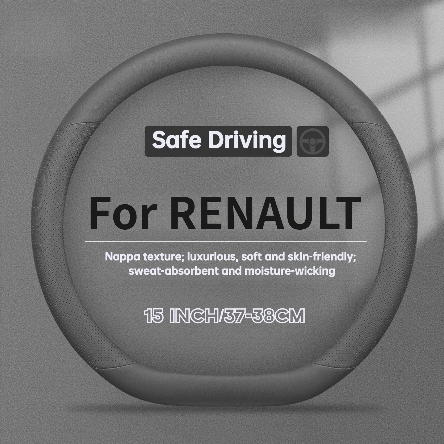 Minimalist Anti-Slip Car Steering Wheel Cover for Renault Clio IV, Mégane IV, Scénic IV, Captur II, Renault Austral, Austral