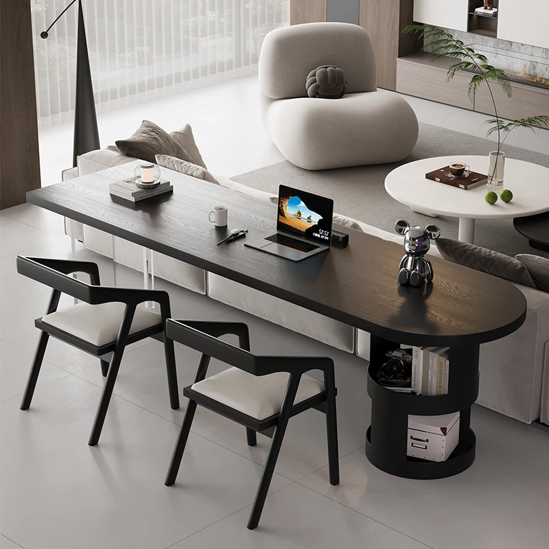 Italian black solid wood desk Italian minimalist home office computer desk Double horizontal hall Long table behind sofa