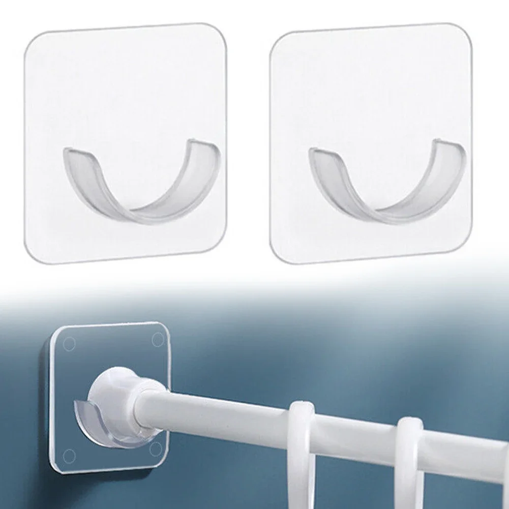 2/4/6/8pcs Strong Curtain Rod Bracket Holders Hooks For Wall Adhesive Bathroom Shower Rod Tension Retainer Bathroom Accessories