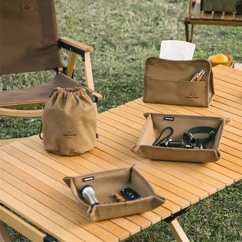 Caja de pañuelos portátil de lona para exteriores, bolsa duradera con cordón y cremallera, caja de almacenamiento de pañuelos resistente de gran capacidad para Picnic