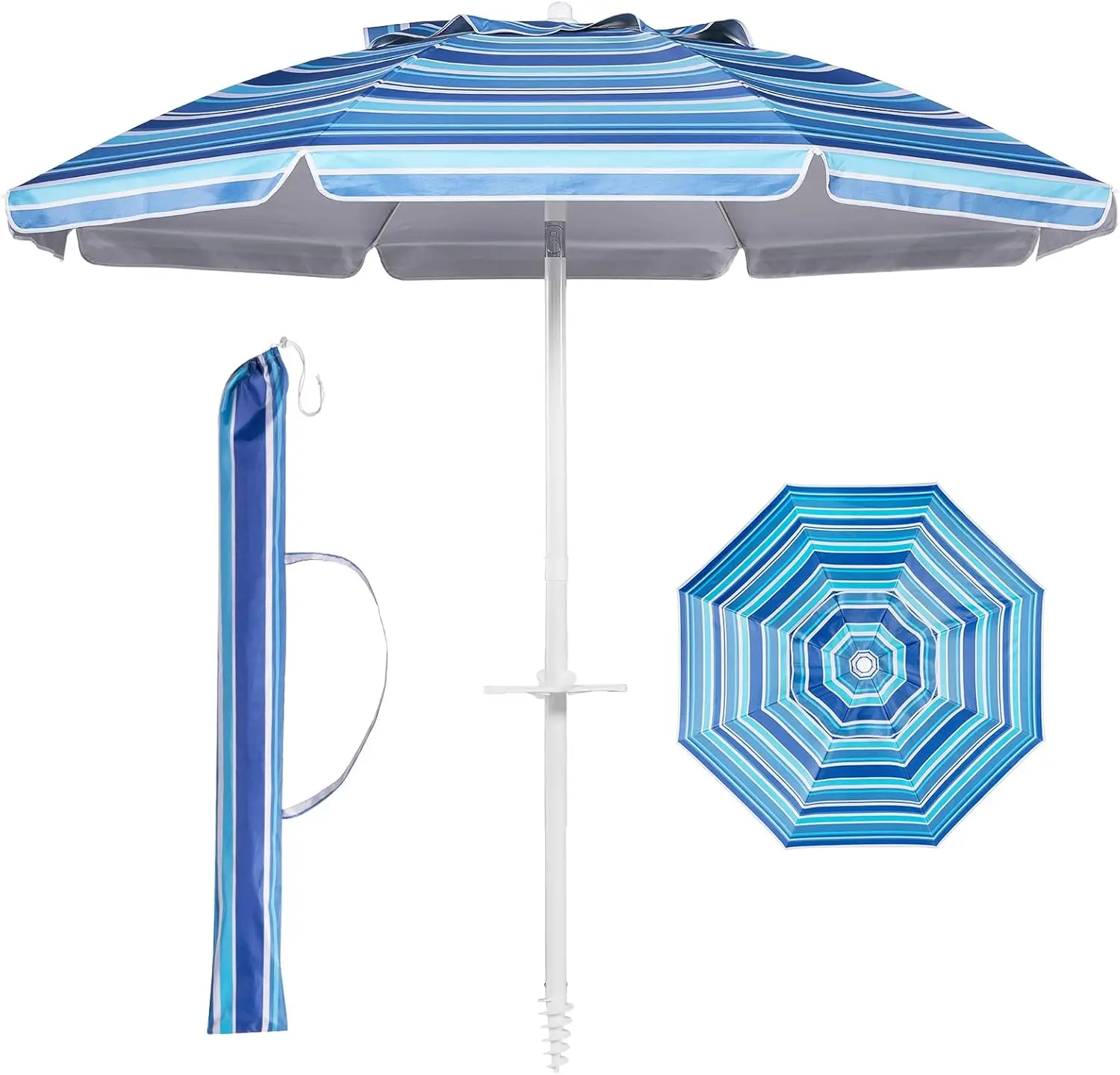 

6.5ft Beach Umbrella with Tilt Pole, Portable Sand Anchor and Carry Bag, UPF 50+ Sun Shelter Air