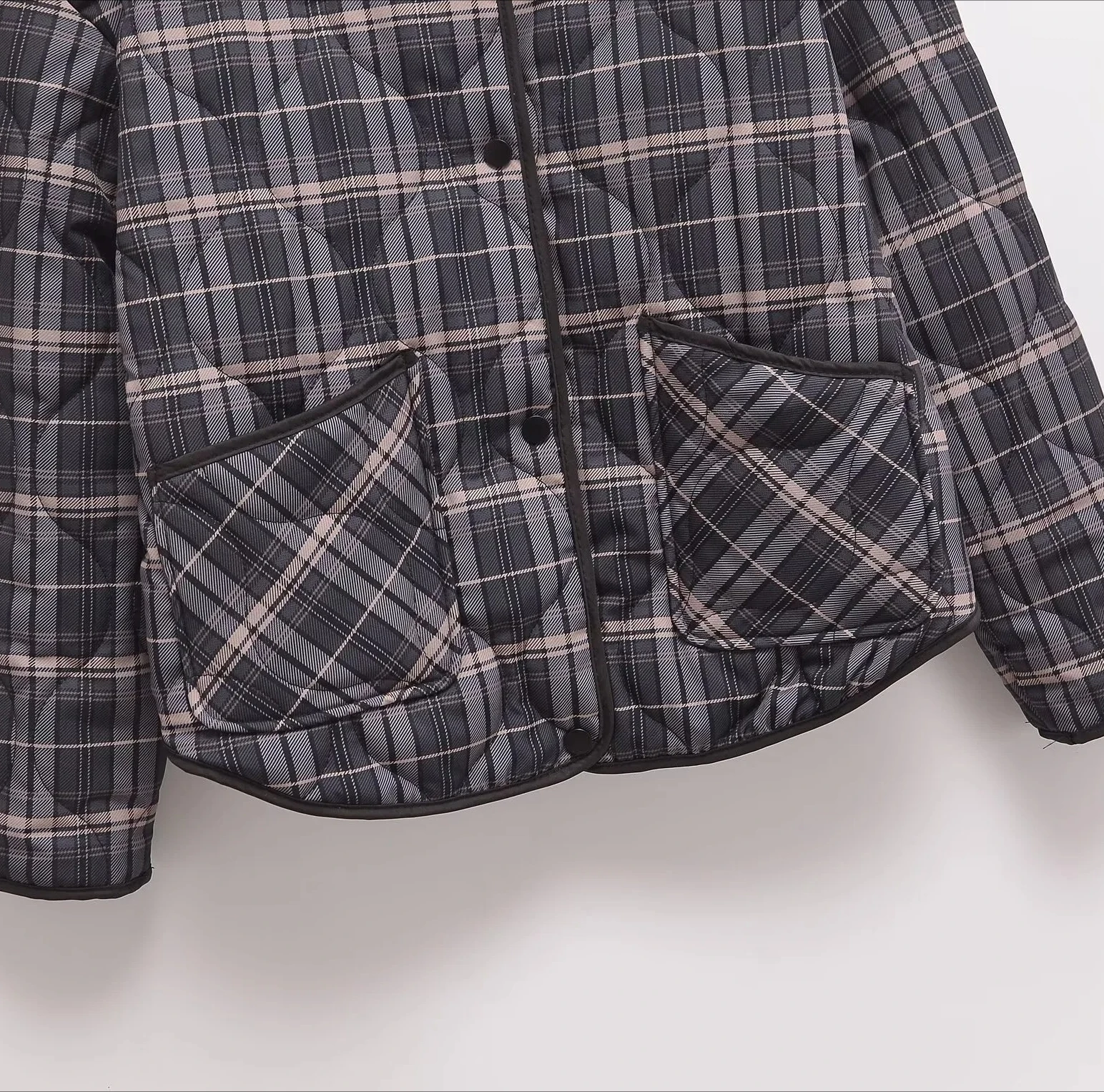 女性の新しい服通勤カジュアル多用途ルーズチェック柄長袖ラウンドネック綿入りジャケット