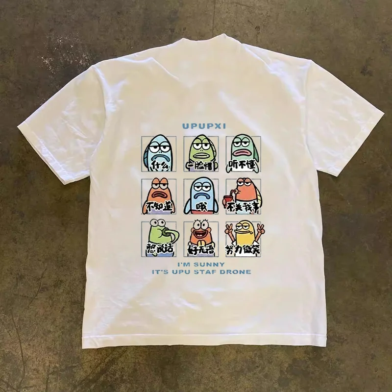 Loose Fit Cotton T-Shirt Unisex Short Sleeve Double Thread UPUPXIA Hero Print Sweat Absorbent round Neck Casual Summer Top
