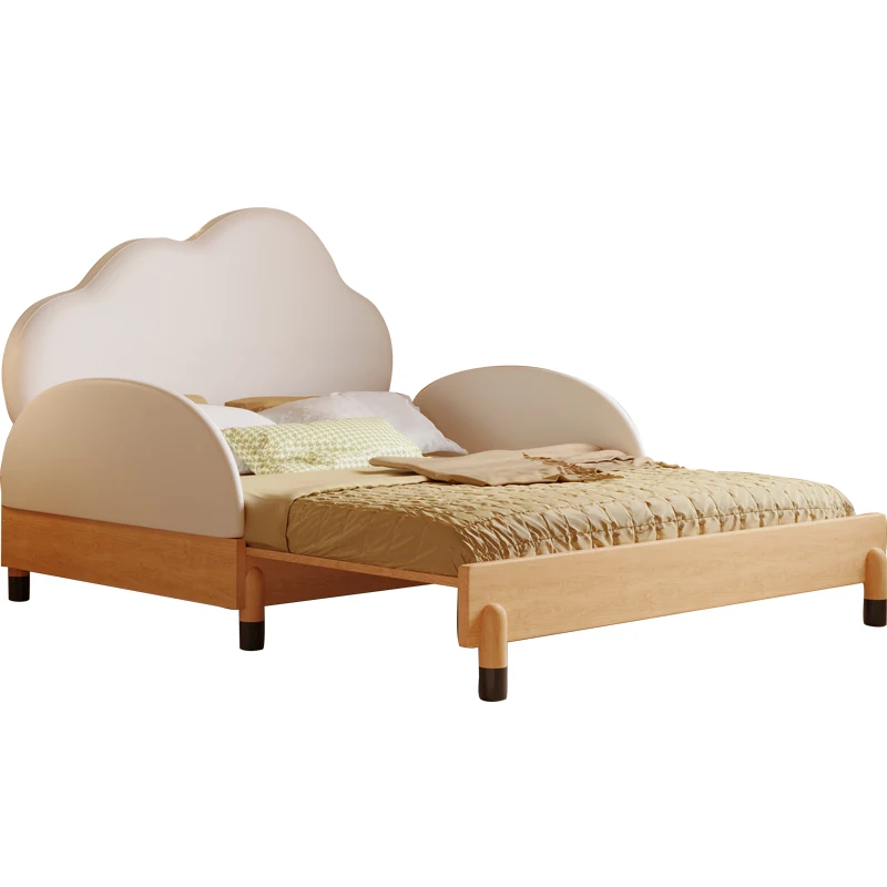 

Montessori 1.5m Extendable All Solid Wood Single Bed Cloud Guardrail Comfortable Bed for Boys Girls for School Home Use Durable