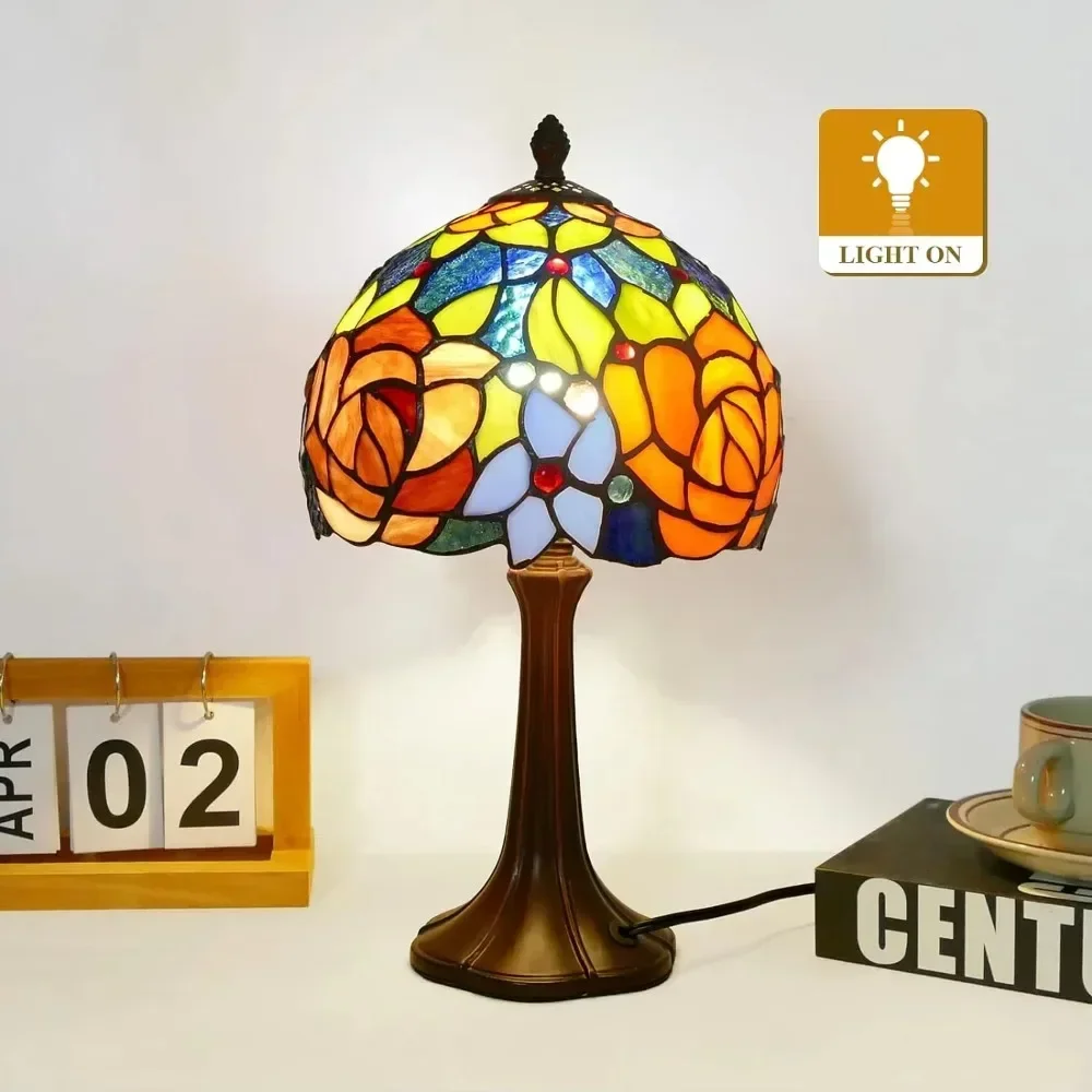 8inch Tiffany Style Orange Dragonfly Lampshade Stained Glass Handcrafted Table Lamp Nightstand Bedroom Living Room Home Office