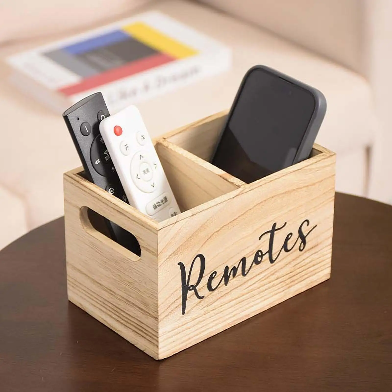 Remote Control Holder Farmhouse Bedside Table Desk Storage Organizer for Bedroom Countertop Tabletop Bedside Office Supplies