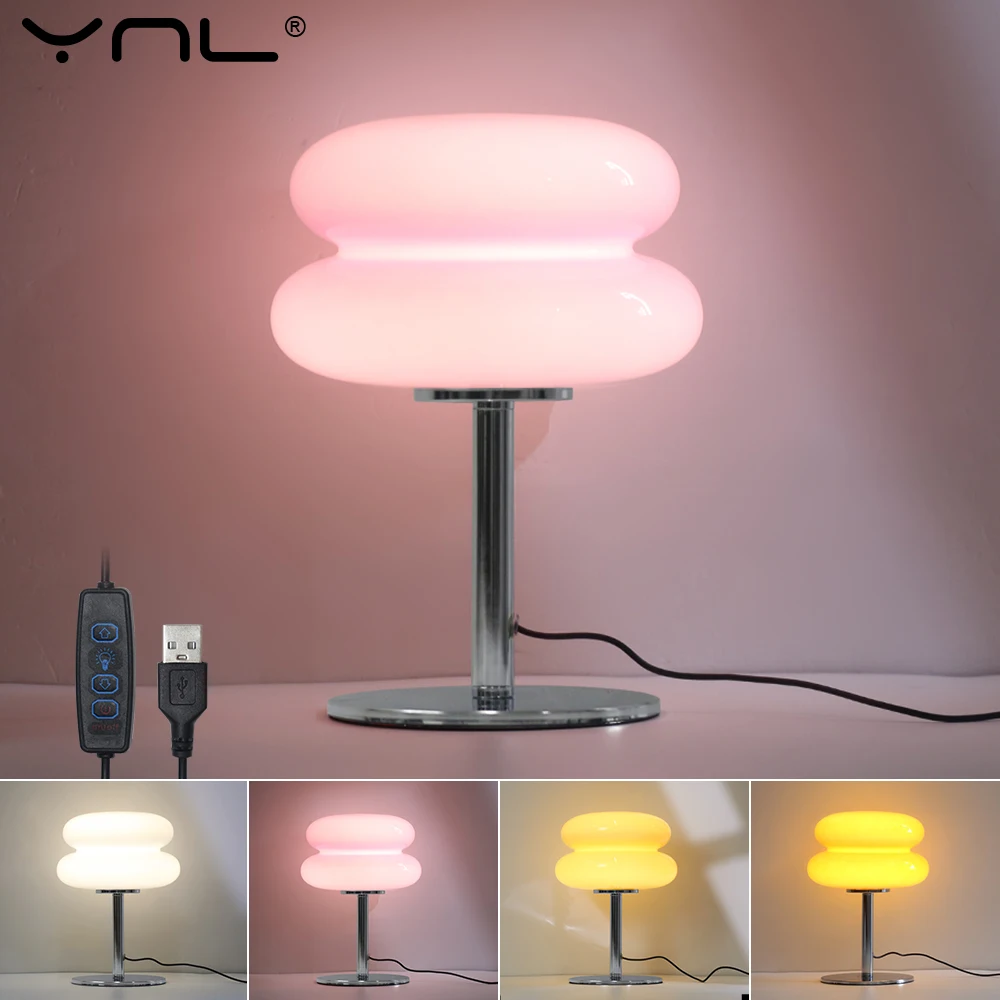 

Macaron Glass Table Lamp Egg Tart Desk Lamp Bedroom Bedside Study Reading Led Night Light Home Decor Atmosphere Lamps