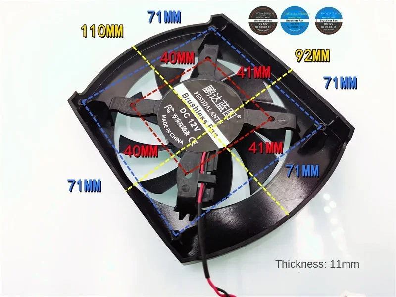 Pengda Blueprint 11CM Dual Ball Bearing 12V 0.155A High RPM Gaming Graphics Host Cooling Fan