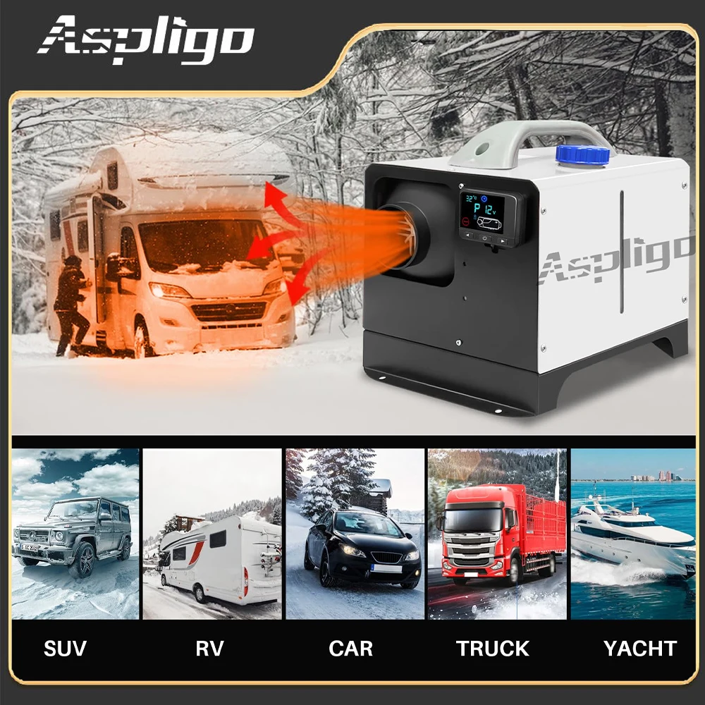 Aspligo 5KW Car Heater Portable Remote Control LCD Monitor Diesel Heater Fast Heating Parking Warmer for RV Camper Trailer Truck