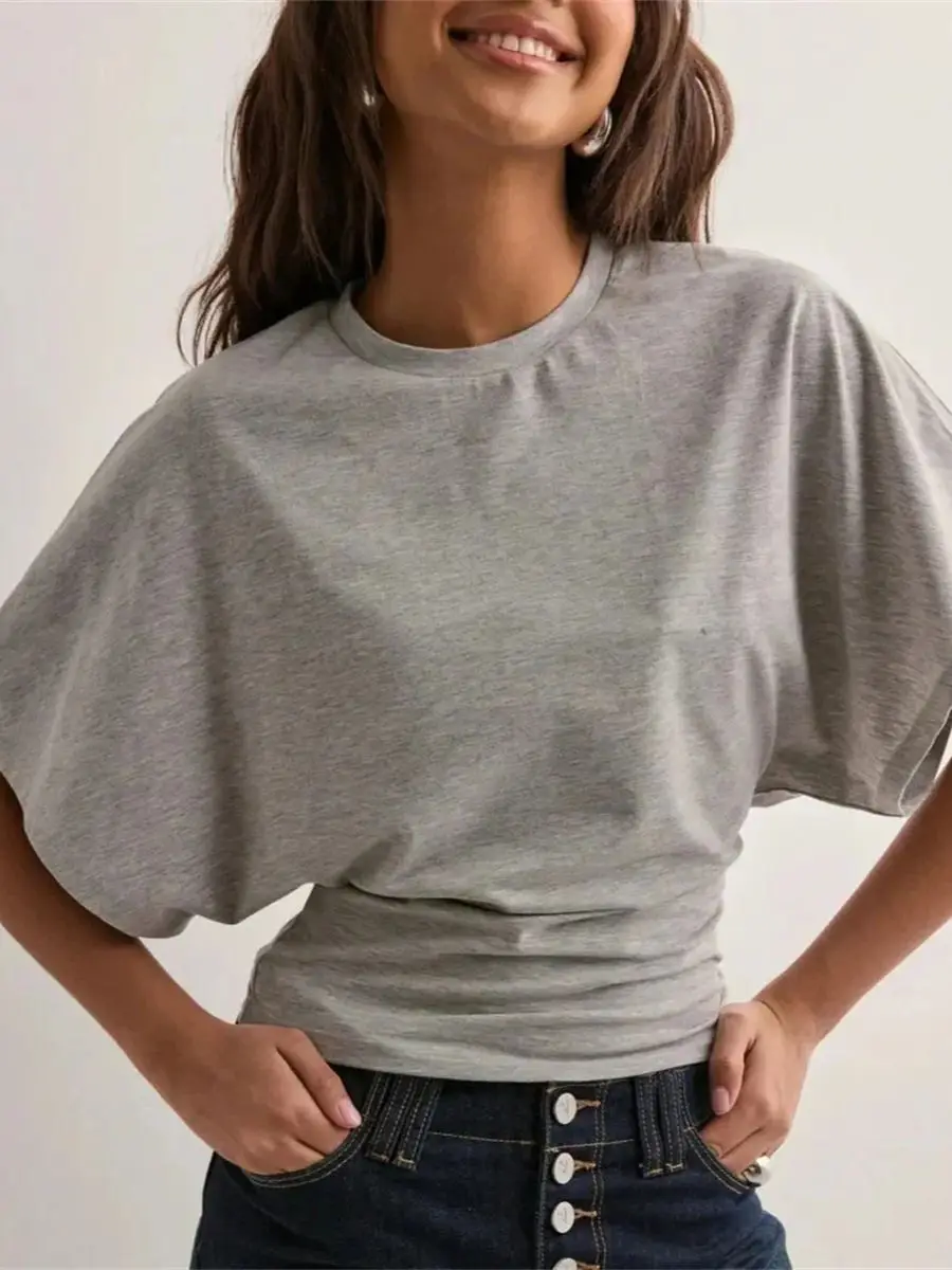 T-Shirt d'été ample à manches courtes pour femmes, hauts amincissants à la taille, Design doux et chaud, épaules positives, haut Streetwear