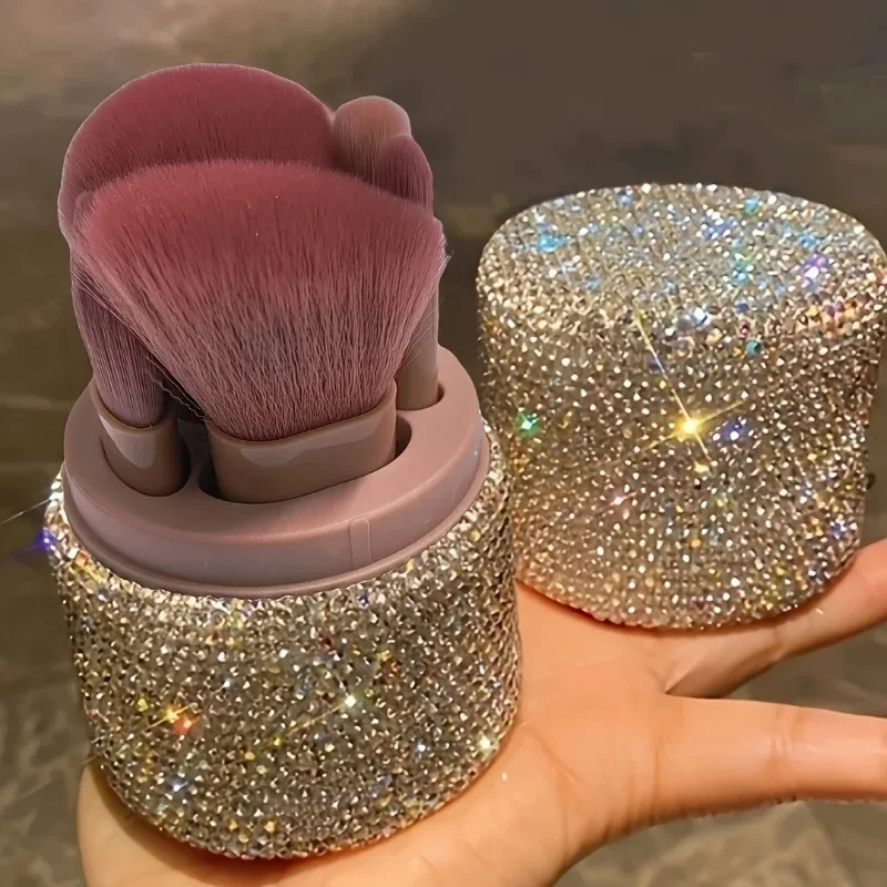 Multifunctional Makeup Brush Set with Glitter Storage Bucket, Rhinestone-Decorated Dustproof Brush Holder with Lid