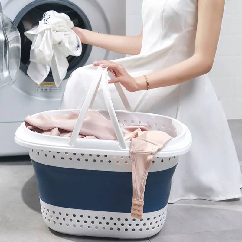 Collapsible Plastic Laundry Basket Folding Pop Up Bathroom Dirty Clothes Basket Household Plastic Large Storage Container