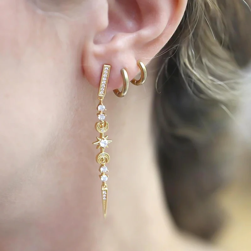 925 Sterling Silver Needle Crystal Tassel Chains Stud Earrings for Women Exquisite Long Chain Pendant Earrings Wedding Jewelry