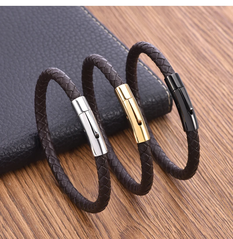 Hochwertiges Lederarmband für Männer und Frauen, Edelstahl-Accessoires, geflochtener Stil, Armreifen, Geburtstagsfeier, Schmuck, Geschenke – Detail 2