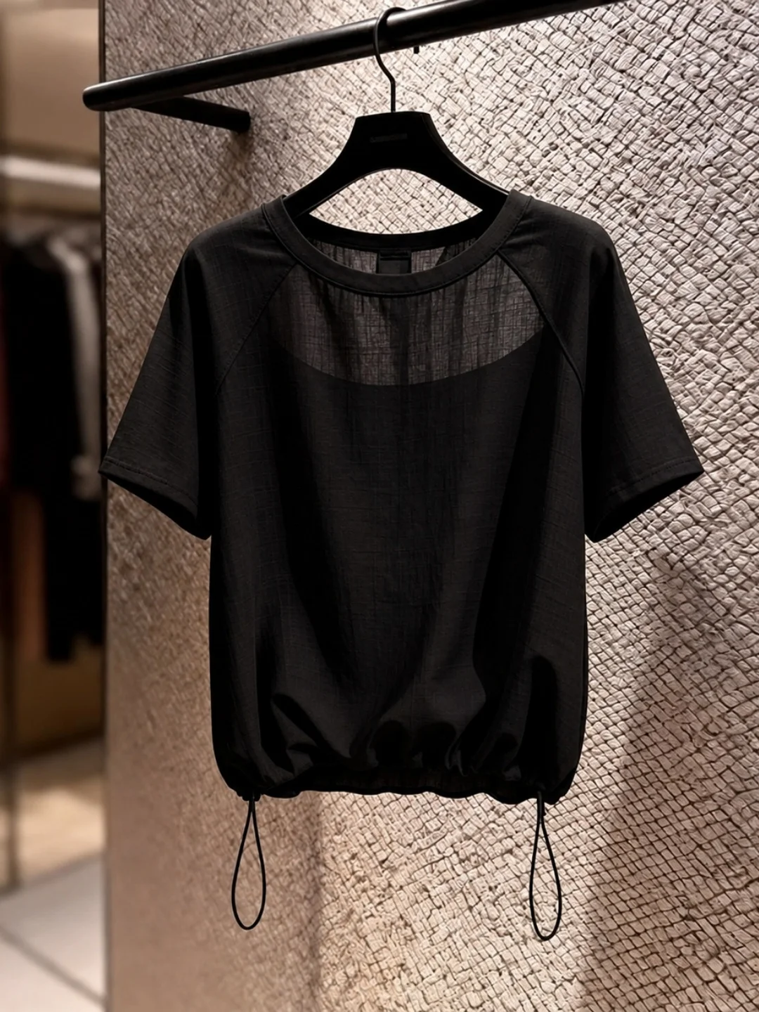

Laid-back Style Drawstring Waist Slim Fit Short Sleeve T-Shirt Commute Top Women's Fashion Korean Version Straight Cut