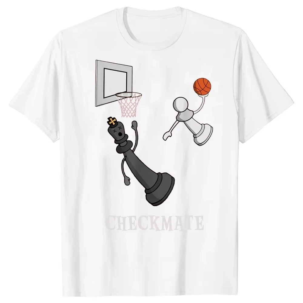 Chess and Basketball Game Board Pattern Oversized T Shirt Y2k Fun General T-shirt Casual Loose Streetwear Print Tee Unisex