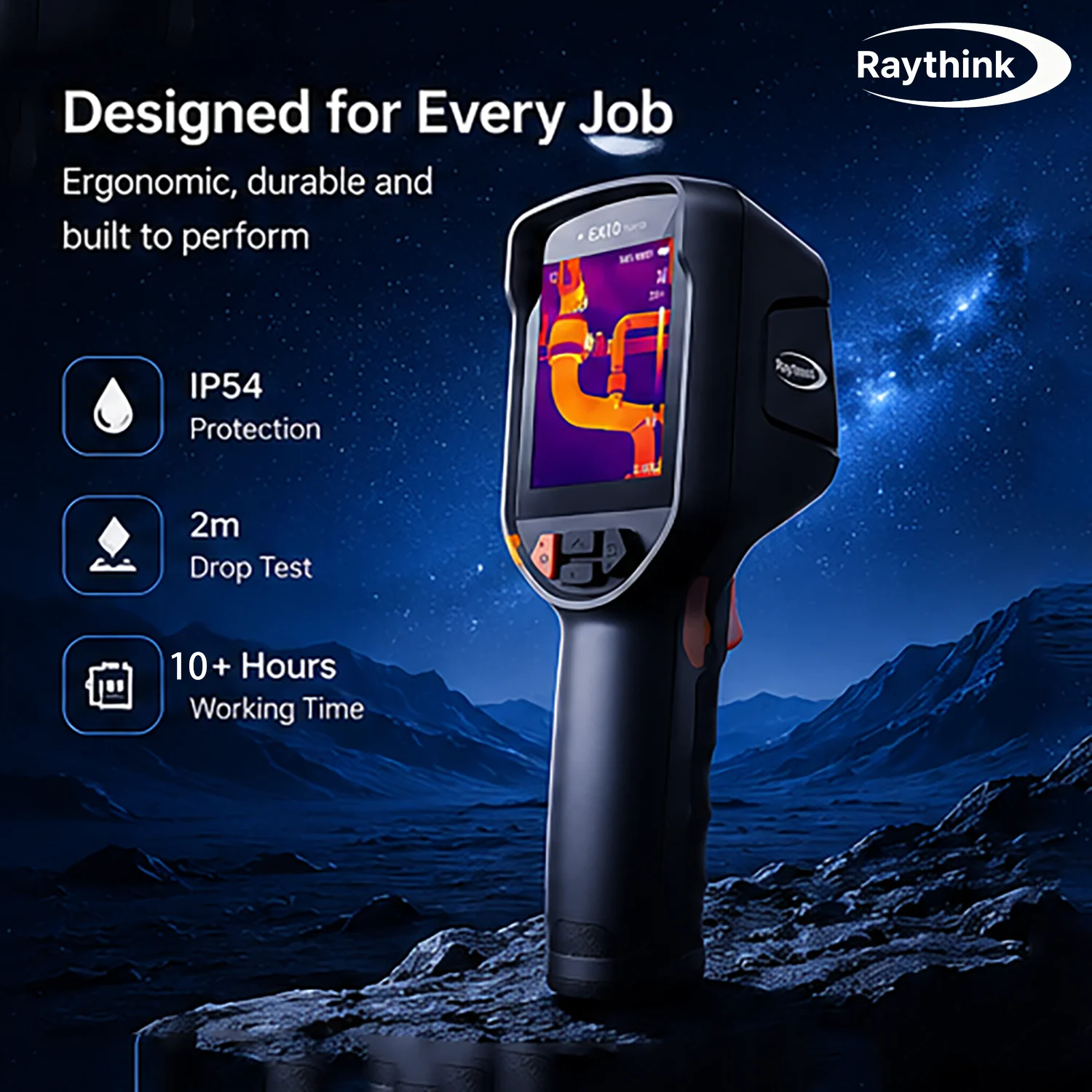 Raythink EX10 Thermal Imaging Camera 320x240 AI Super-Resolution -20 to 550°C Dual Range for HVAC Automotive Inspection