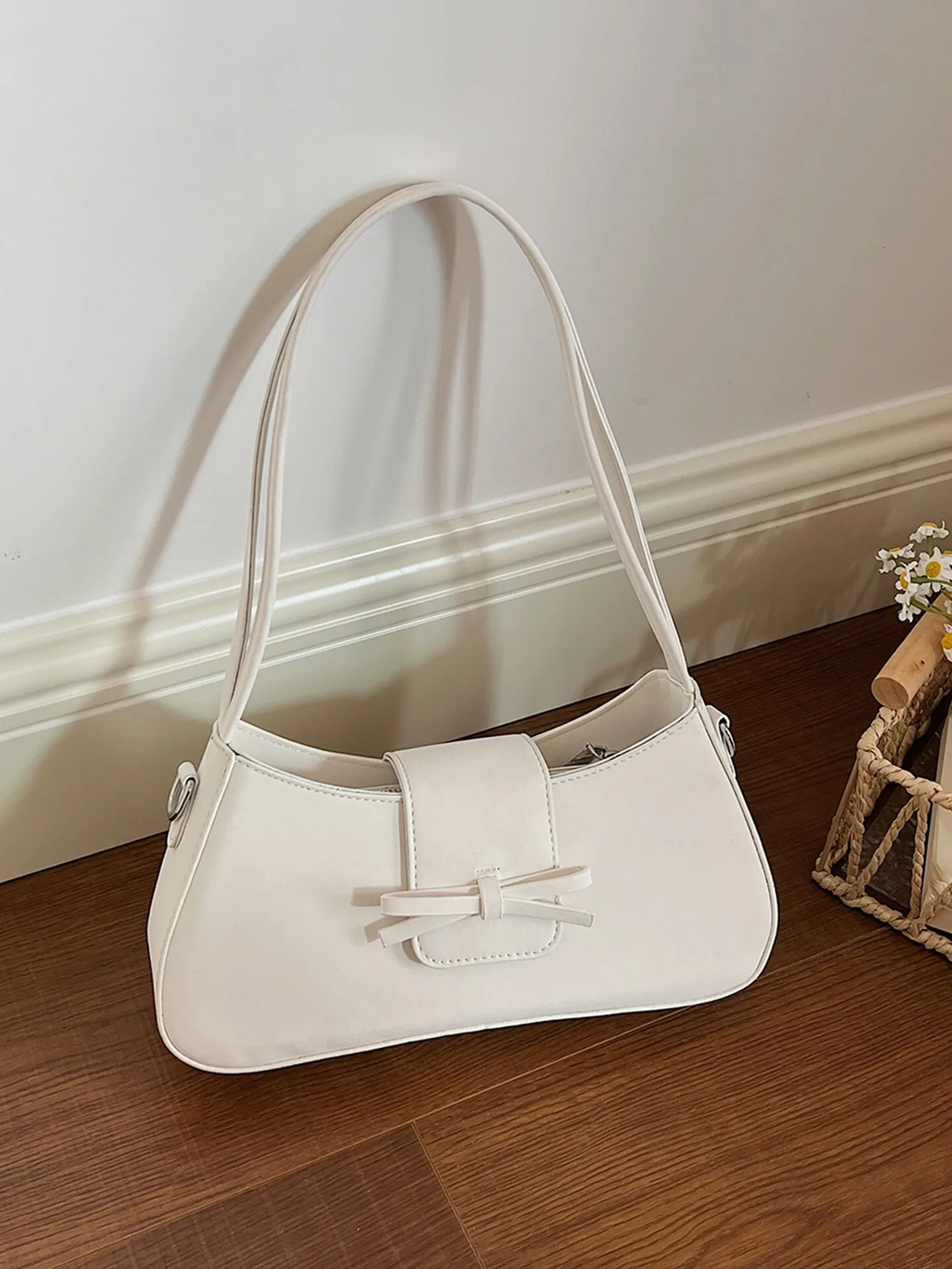 Trendy Bowknot One Shoulder Bags for Women High End Texture Solid Color PU Leather Handbags New Simple Versatile Messenger Bag