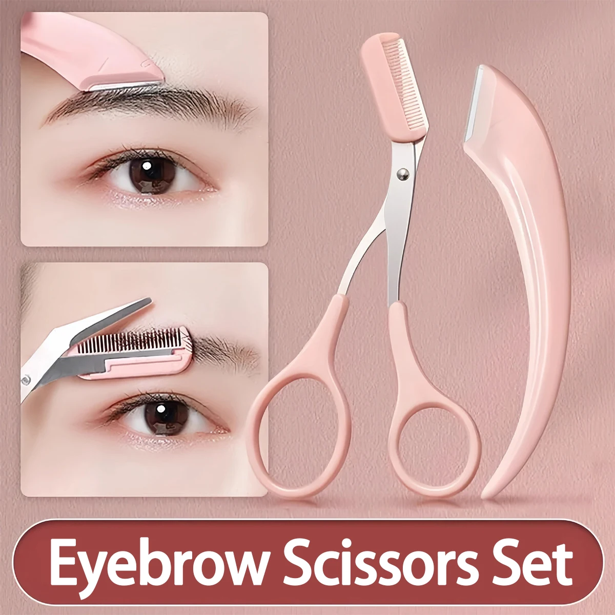 New Eyebrow Trimmer Set Stainless Steel Curved Eyebrow Razor, Eyebrow Scissors With Comb for Beginners