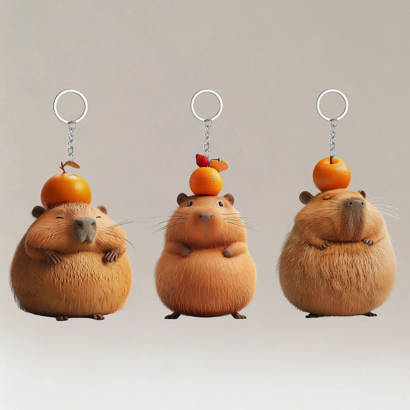 3 Stück niedliche Acryl-Schlüsselanhänger mit Capybara-Muster, Schlüsselanhänger im 2D-Flachdesign, tägliche Taschendekoration, Geschenk für Freunde