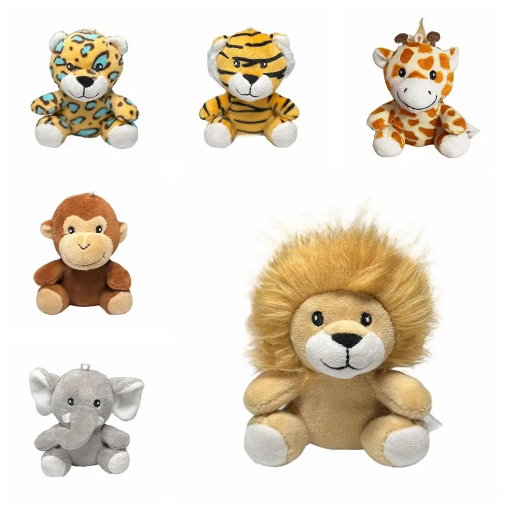 Mini Forest Animals Stuffed Plush Toy Sitting Lion Tiger Elephant Monkey Leopard Giraffe Doll Keychain For Kid Birthday Gifts