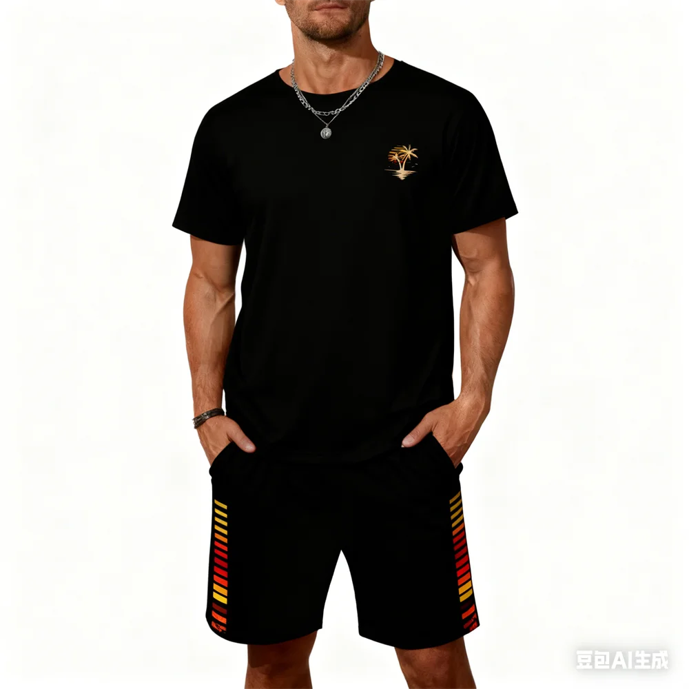 

Summer Coconut Tree 3D Print Men's Sets Leisure Fashion Harajuku Oversized O-Neck Short Sleeve Shorts Men Two-piece Suit Clothes