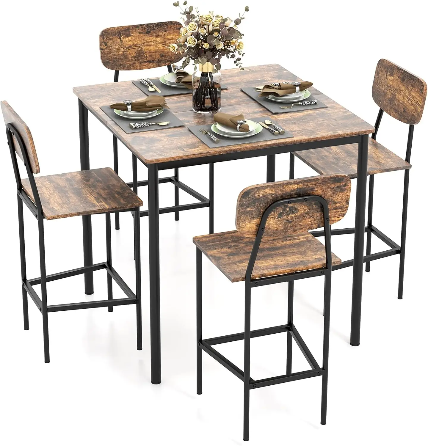 

Tangkula Bar Height Table and Chairs, Counter-Height Dining Table Set, Pub Table and Chairs Set of 4, Space-Saving Dinette Set f