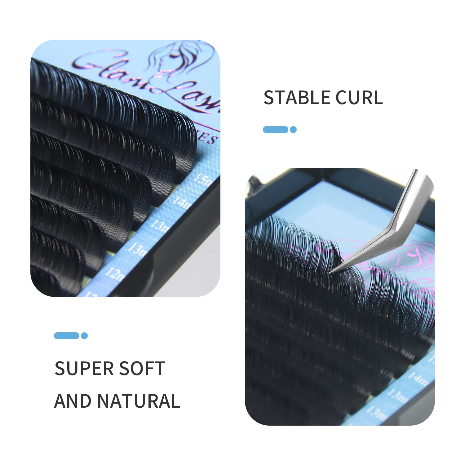 GLAMLASH مزيج 7 ~ 15/15-20/20-25 مللي متر اليدوية الكورية Pbt J/B/C/D/L/LU(M) CURL رمش تمديد الطبيعية لينة فو المنك لاش