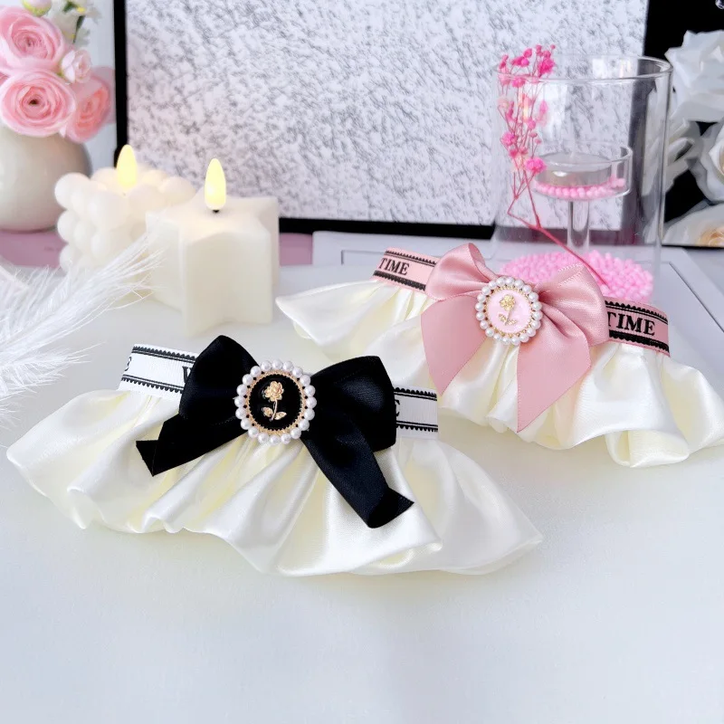 

Adjustable Polyester Cat Collar Bell Floral Lace Bow Pet Neckband Comfortable Kitty Traction Accessories Supplies for Pets