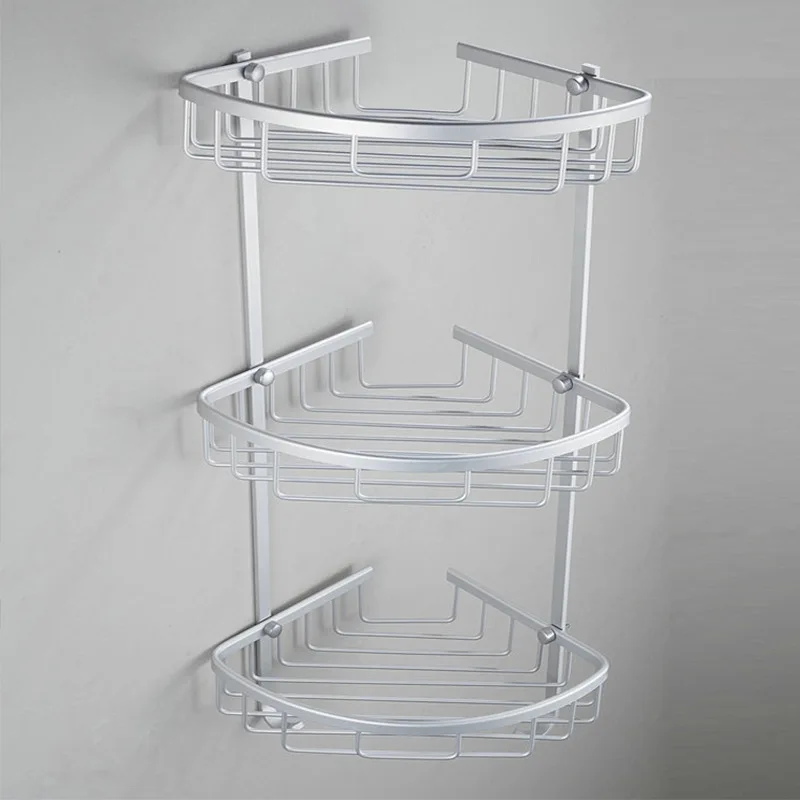 3 Tier Corner Shower Caddy Aluminum Wire Basket Wall Mount Triangle Bathroom Shelf Rack Shampoo Toiletries Storage Organizer
