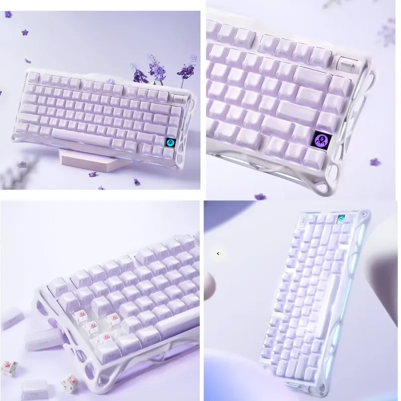 Hot Sale K1 Lavender Purple 75% Tri-Mode Wireless Mechanical Keyboard Hot-Swap 8000mAh RGB for Gaming