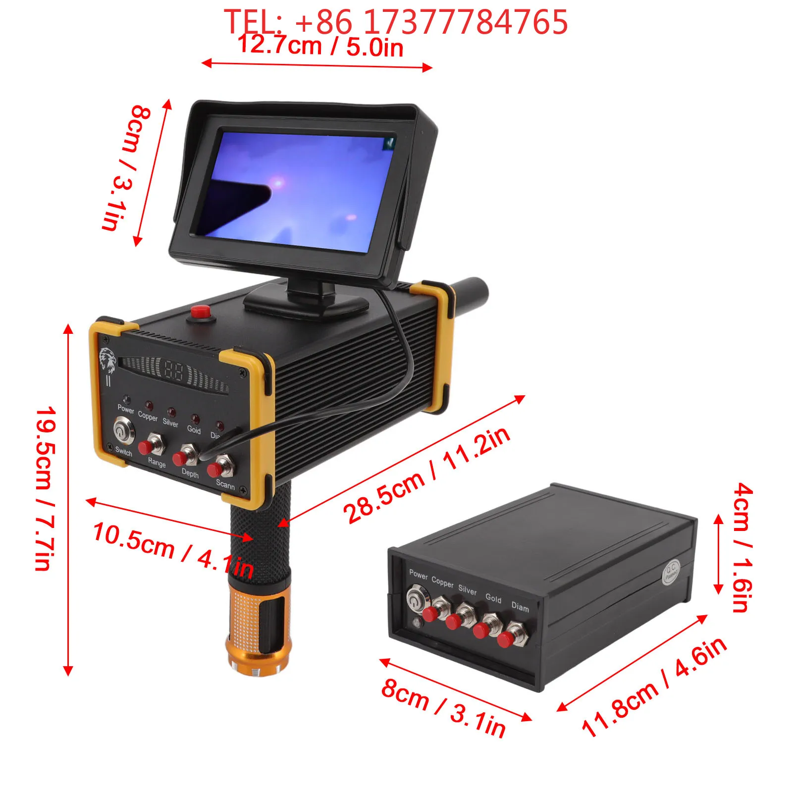 15m Metal Detector Metal Scanner Device Gold Finder Metal Scanner Device Search Range 1000m with GR8000 Screen Yellow