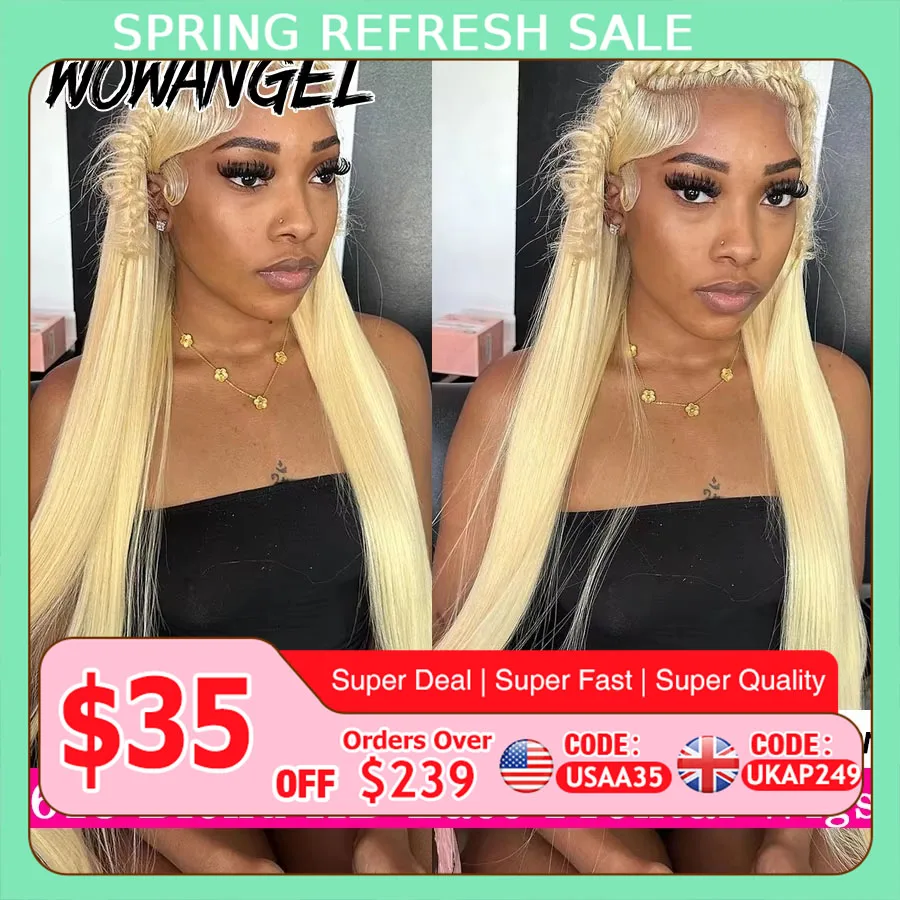 Wow Angel 613 Rubio 13X6 HD pelucas frontales completas de encaje pelucas de cabello humano liso prearrancado pelo brasileño de separación profunda para mujeres